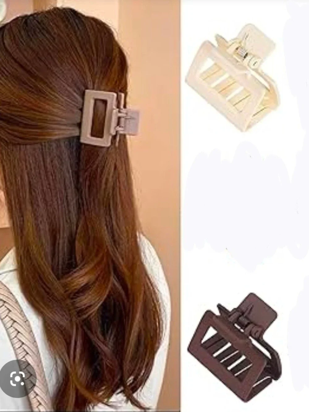 Medium Sized Minimalist Rectangle Hair Clips - Dark Brown & Beige BNIB